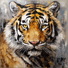 Laden Sie das Bild in den Galerie-Viewer, Edition Seidel Premium Wandbild Tiger Öl-Zeichnung auf hochwertiger Leinwand (80x80 cm) gerahmt. Leinwandbild Kunstdruck Bild stylish Wohnung Büro Loft Lounge Bar Galerie Lobby
