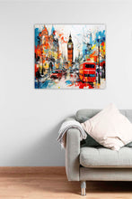 Laden Sie das Bild in den Galerie-Viewer, Edition Seidel Premium Wandbild London Style auf hochwertiger Leinwand (100x100 cm) gerahmt. Leinwandbild Kunstdruck Pop Art Bild stylish Wohnung Büro Loft Lounge Bars Galerie Lobby
