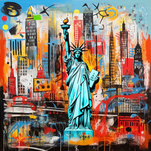 Laden Sie das Bild in den Galerie-Viewer, Edition Seidel Premium Wandbild Statue of Liberty Colorful auf hochwertiger Leinwand (60x60 cm) gerahmt. Leinwandbild Kunstdruck Pop Art Bild stylish Wohnung Büro Loft Lounge Bars Galerie Lobby
