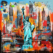 Laden Sie das Bild in den Galerie-Viewer, Edition Seidel Premium Wandbild Statue of Liberty Colorful auf hochwertiger Leinwand (40x40 cm) gerahmt. Leinwandbild Kunstdruck Pop Art Bild stylish Wohnung Büro Loft Lounge Bars Galerie Lobby
