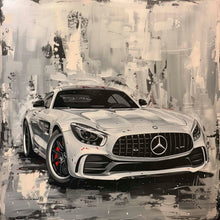 Laden Sie das Bild in den Galerie-Viewer, Edition Seidel Premium Wandbild Mercedes AMG silber auf hochwertiger Leinwand (80x80 cm) gerahmt. Leinwandbild Kunstdruck Pop Art Bild stylish Wohnung Büro Loft Lounge Bars Galerie Lobby
