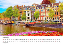 Laden Sie das Bild in den Galerie-Viewer, Edition Seidel Premium Kalender Amsterdam 2024 Format DIN A3 Wandkalender Europa Niederlande Holland Tulpen Grachten Brücken Metropole Skyline
