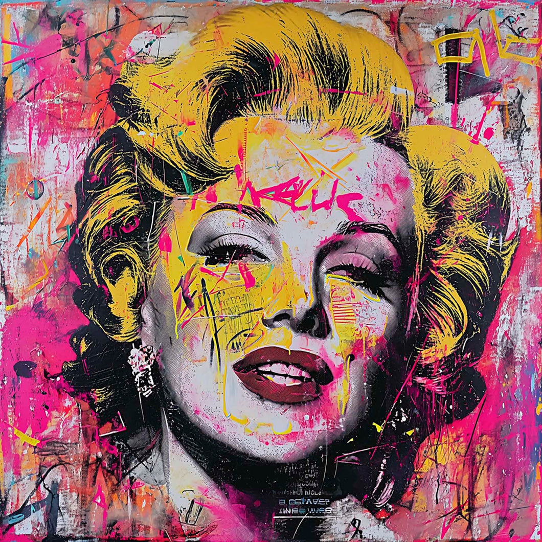 Edition Seidel Premium Wandbild Marilyn Monroe paint Style auf hochwertiger Leinwand (60x60 cm) gerahmt. Leinwandbild Kunstdruck Pop Art Bild stylish Wohnung Büro Loft Lounge Bar Galerie Lobby