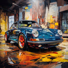 Laden Sie das Bild in den Galerie-Viewer, Edition Seidel Premium Wandbild Porsche dunkelblau auf hochwertiger Leinwand Bild fertig gerahmt Keilrahmen 2cm, Kunstdruck Wandbild Leinwandbild Wohnzimmer Büro (60x60 cm)
