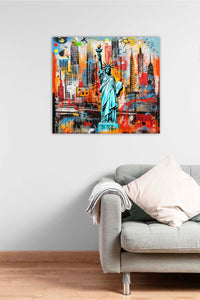 Edition Seidel Premium Wandbild Statue of Liberty Colorful auf hochwertiger Leinwand (40x40 cm) gerahmt. Leinwandbild Kunstdruck Pop Art Bild stylish Wohnung Büro Loft Lounge Bars Galerie Lobby