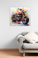 Laden Sie das Bild in den Galerie-Viewer, Edition Seidel Premium Wandbild Motorrad Graffiti auf hochwertiger Leinwand (80x80 cm) gerahmt. Leinwandbild Kunstdruck Pop Art Bild stylish Wohnung Büro Loft Lounge Bar Galerie Lobby
