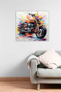 Edition Seidel Premium Wandbild Motorrad Graffiti auf hochwertiger Leinwand (80x80 cm) gerahmt. Leinwandbild Kunstdruck Pop Art Bild stylish Wohnung Büro Loft Lounge Bar Galerie Lobby