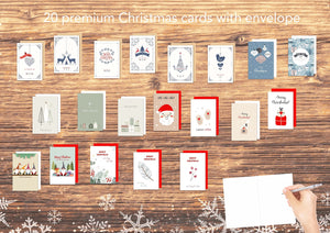 Edition Seidel Set 20 Premium Designer Weihnachtskarten mit Briefumschlag - Karten Weihnachten Postkarten