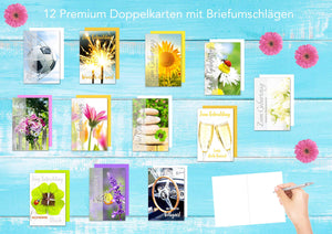 Edition Seidel Set 12 exklusive Geburtstagskarten mit feiner Gold- oder Silberprägung und Umschlag. Glückwunschkarte Grusskarte zum Geburtstag. Mann Frau Happy Birthday Card