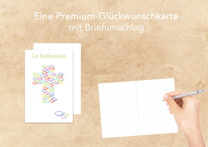 Edition Seidel Premium Glückwunschkarte zur Konfirmation mit Umschlag. Konfirmationskarte Karte Grusskarte bunte Fische Kreuz Junge Mädchen (KF272 SW022)