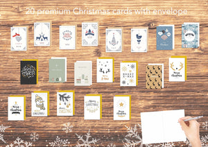 Edition Seidel Set 20 Premium Designer Weihnachtskarten mit Briefumschlag - Karten Weihnachten Postkarten