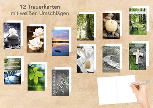 Edition Seidel Set 12 einfühlsame Trauerkarten / Beileidskarten mit Umschlag. Trauerkarte Beileidskarte mit Spruch schreiben (Doppelkarten/Klappkarten mit Briefumschlag