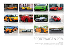 Laden Sie das Bild in den Galerie-Viewer, Edition Seidel Premium Kalender Sportwagen 2024 Format DIN A3 Wandkalender Autokalender Lebensmotto Lebensgefühl Hobby Auto Rennwagen Maschine
